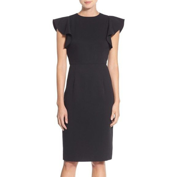 Chelsea28 Crew Neck Flutter Sleeve Mini Sheath Dress Black 4 - Picture 1 of 7